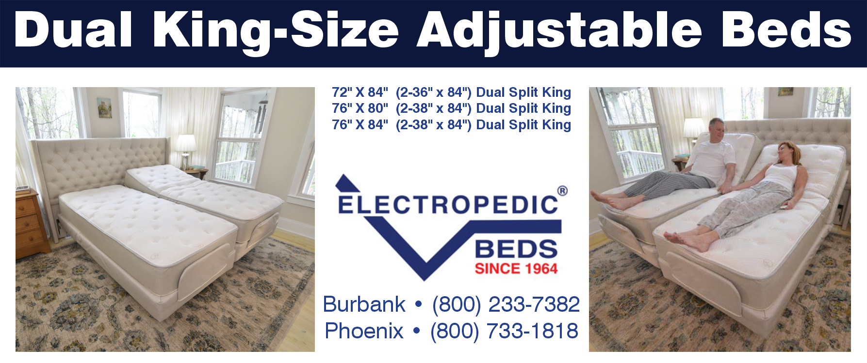 King-size (one piece) adjustable beds