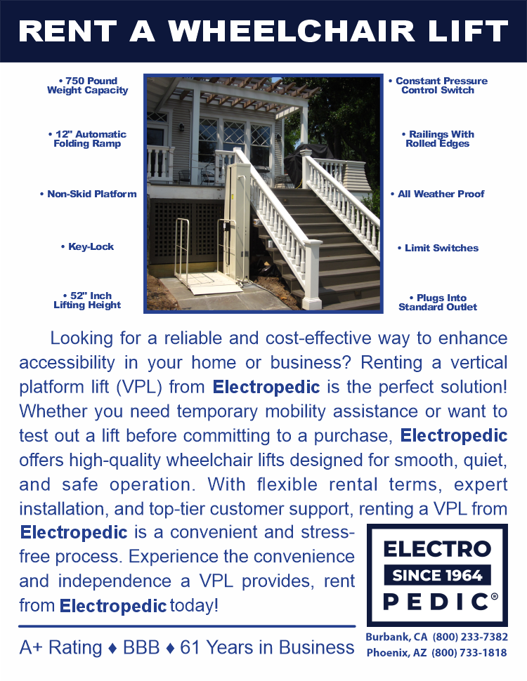 Rent a wheelchair lift, or porch lift, or a VPL