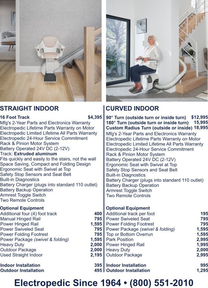 Electropedic stair lift pricing